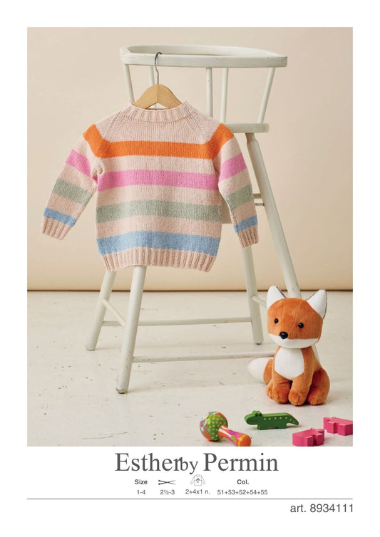 stribet børne trøje  med raglanærmer strikket i Esther by Permin  